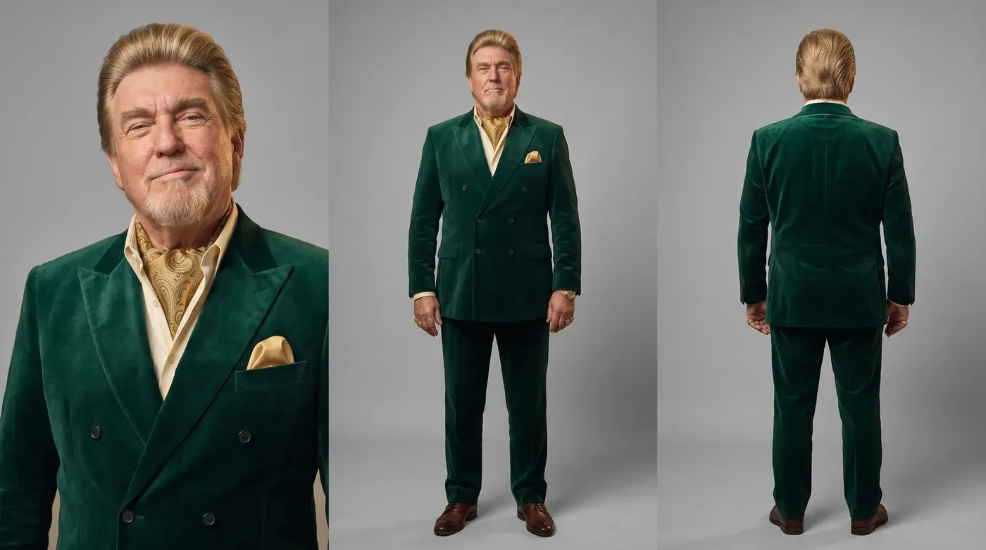 Hoja de personaje del magnate: primer plano, cuerpo entero de frente y de espaldas